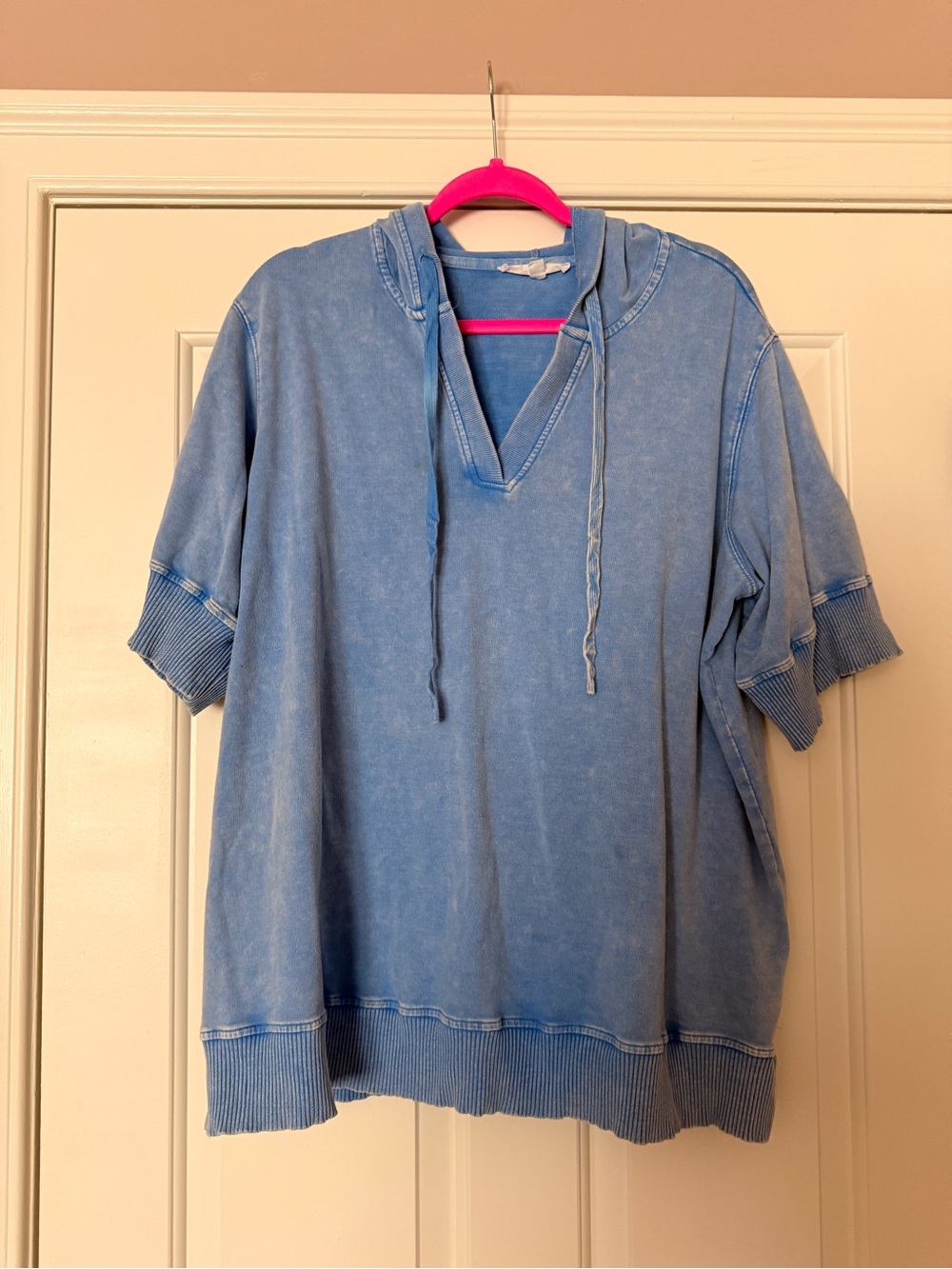 Jane and Delancey Washed Light Blue Short-Sleeve Hooded Shirt